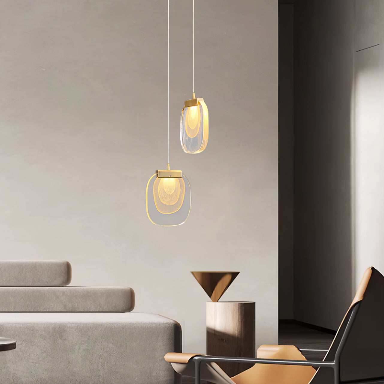 Virelli Lampe Pendante Abat-jour en Verre Ondulé Accent Doré Scandi LED - Neutralighting