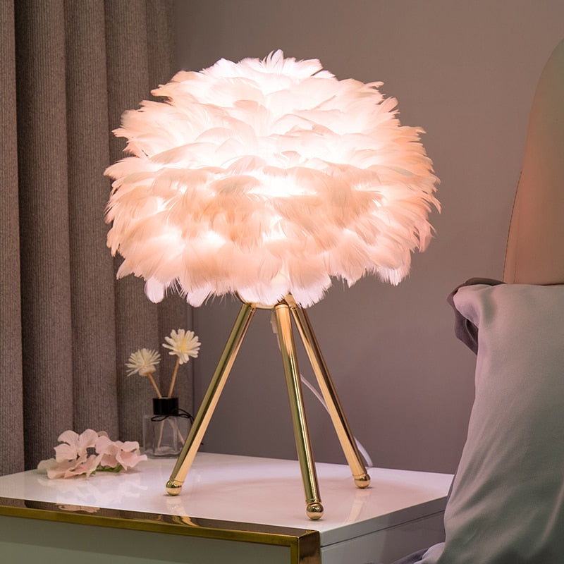 O'Moore Lampe de Table Fleur Nordique, Plume/Métal, Chambre - Neutralighting