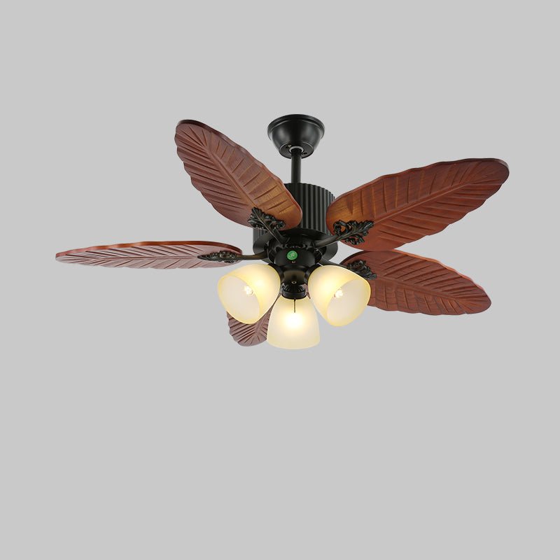 Plafonnier Ventilateur Virella en Bois Tropical et Verre