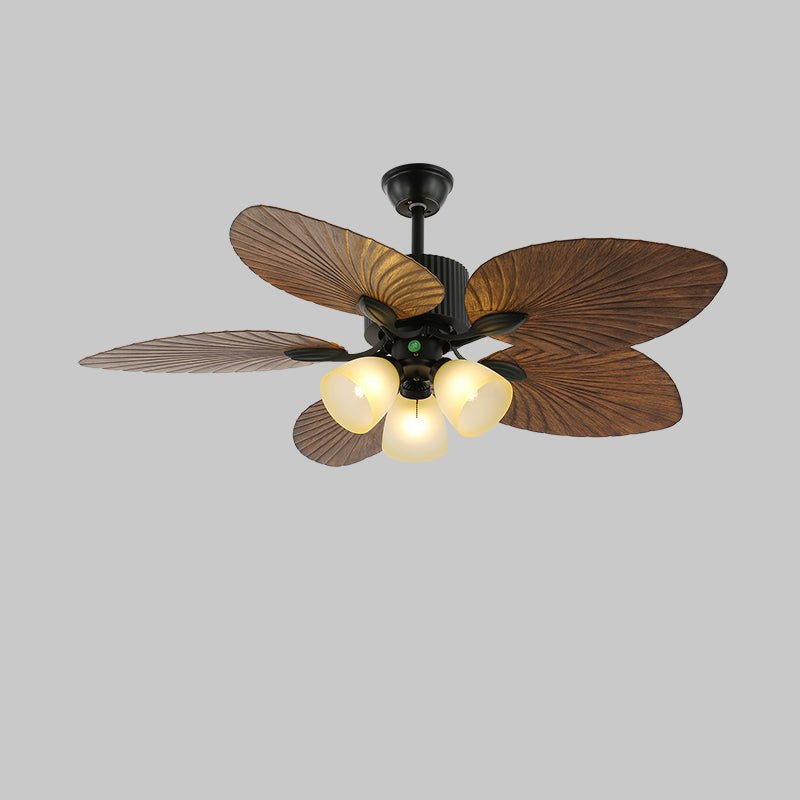 Plafonnier ventilateur Virel en bois tropical, vue latérale