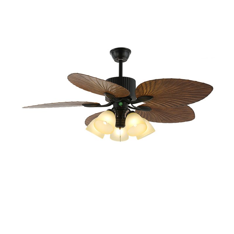 Plafonnier ventilateur Virel en bois tropical avec finition noire