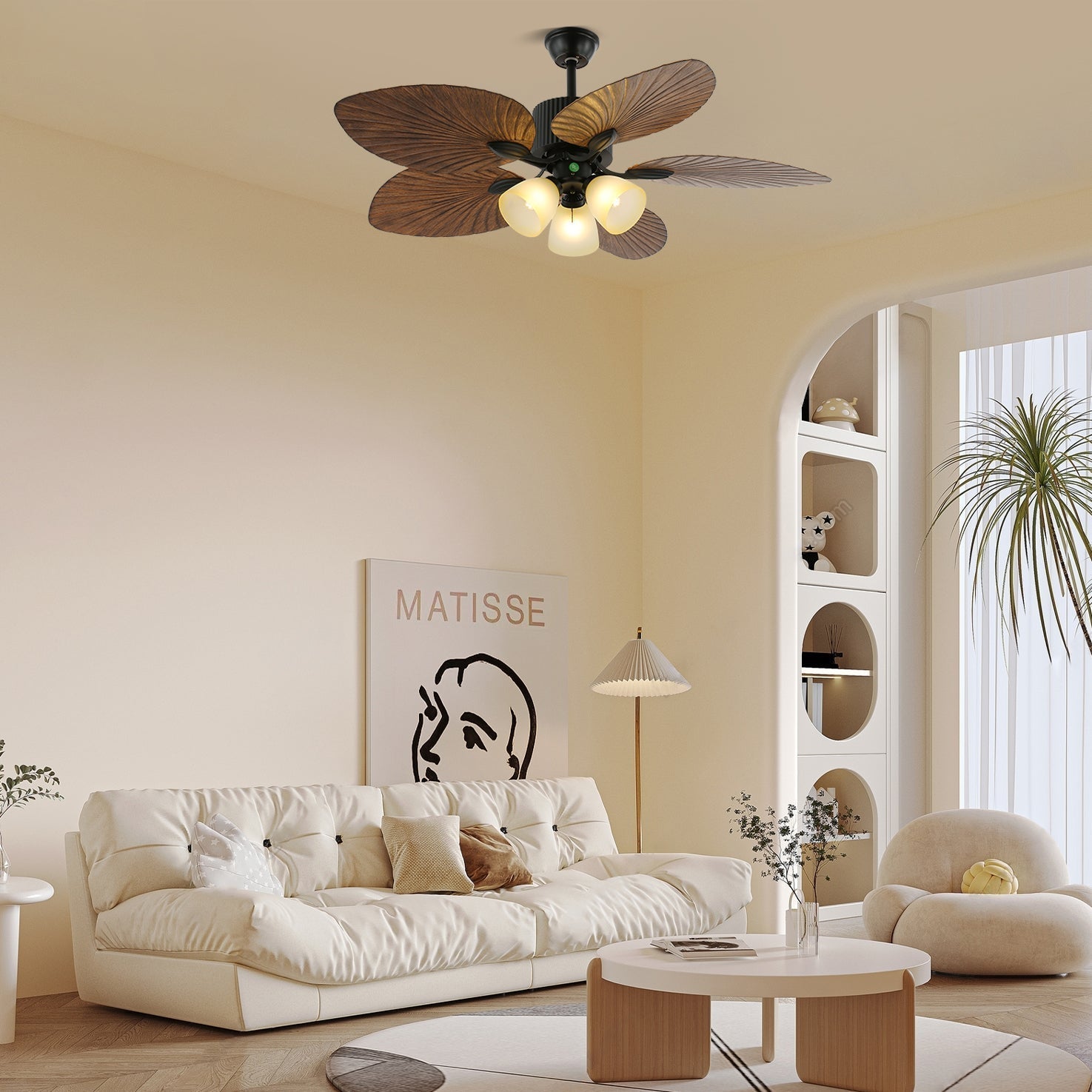 Plafonnier ventilateur Virel en bois tropical, Modèle C