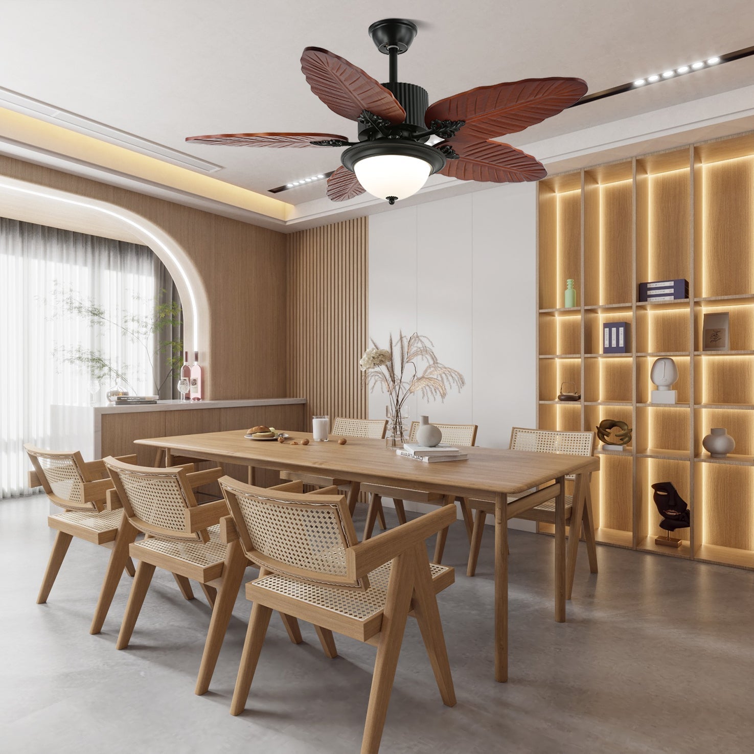 Ventilateur de Plafond Alistair Pales Bois, montrant le luminaire