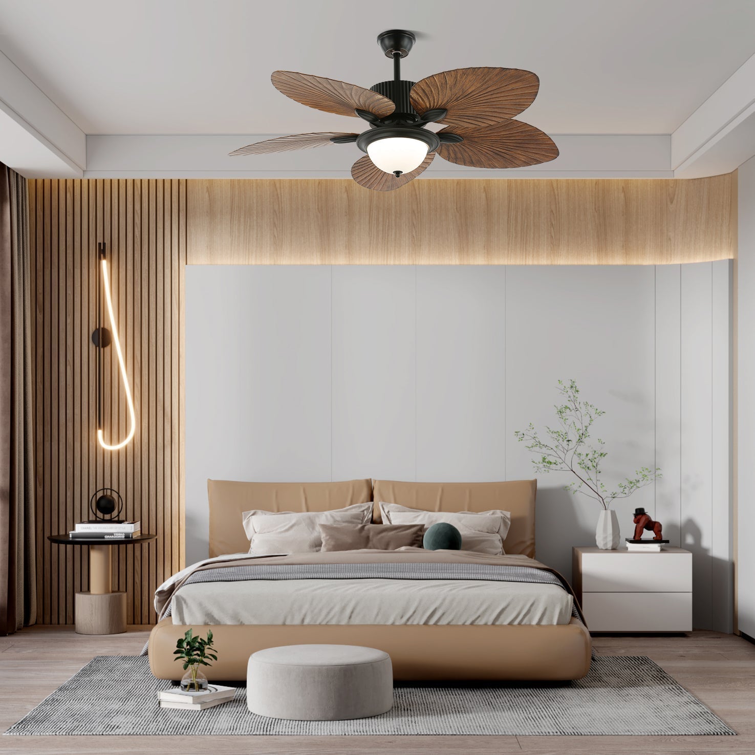 Plafonnier ventilateur Virel en bois tropical avec télécommande