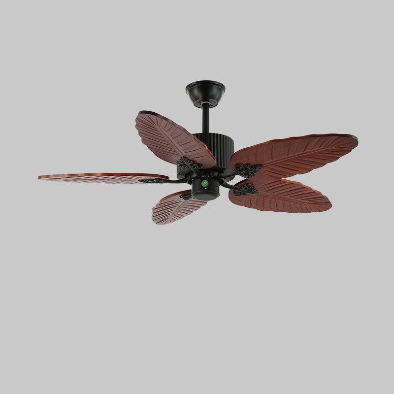 Plafonnier Ventilateur Virella en Bois Tropical et Verre, Modèle B, avec lumière allumée