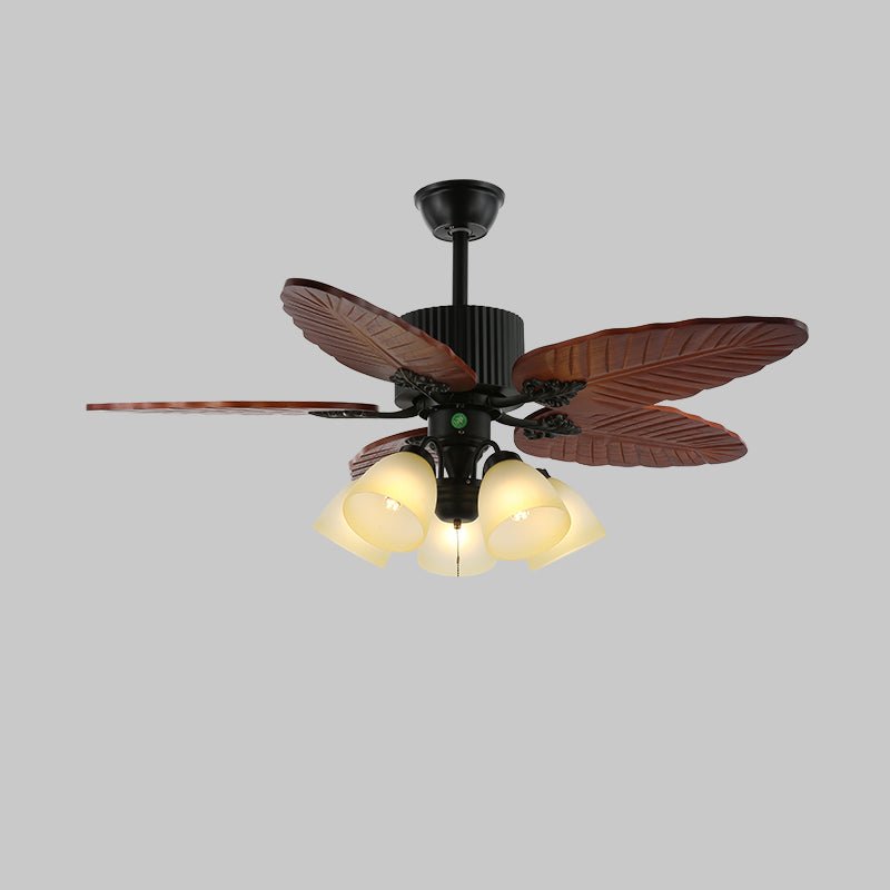 Plafonnier Ventilateur Virella en Bois Tropical et Verre, Modèle C