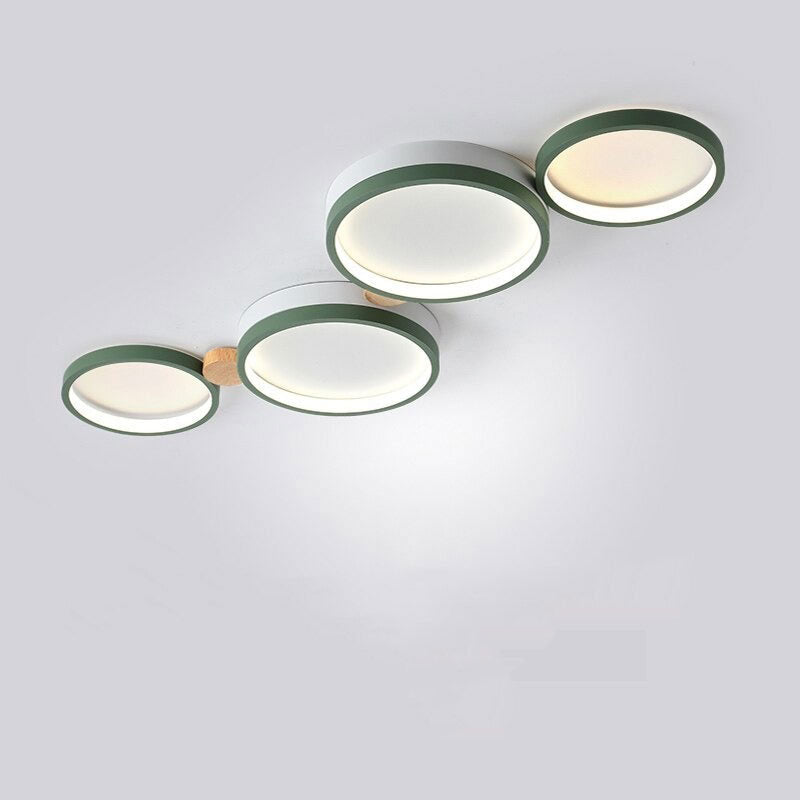 Fylo Plafonnier Rond Moderne. Métal/Bois. Blanc/Gris/Vert. Salon - Neutralighting