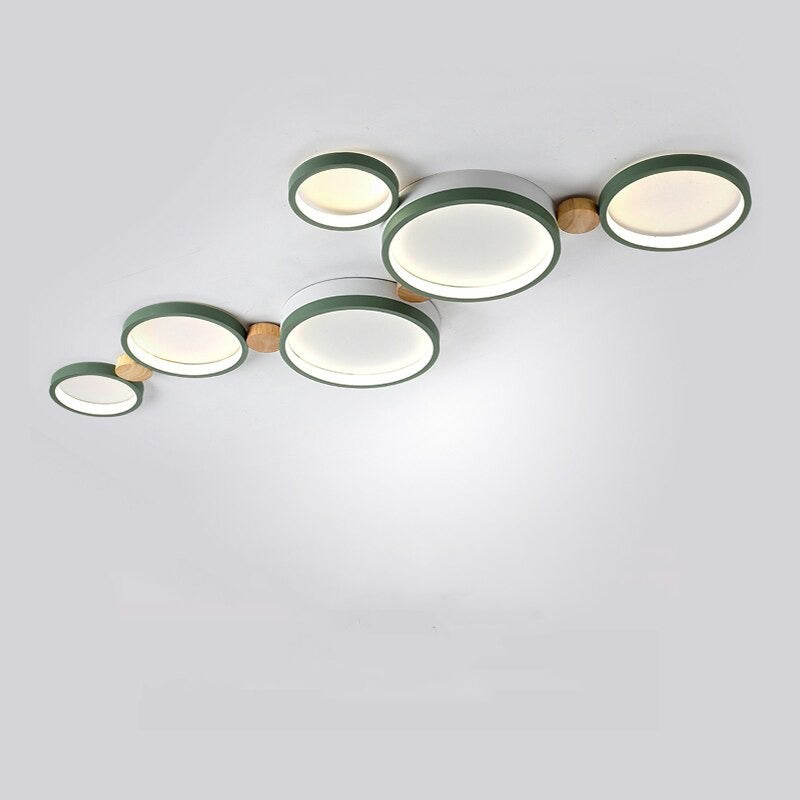 Fylo Plafonnier Rond Moderne. Métal/Bois. Blanc/Gris/Vert. Salon - Neutralighting