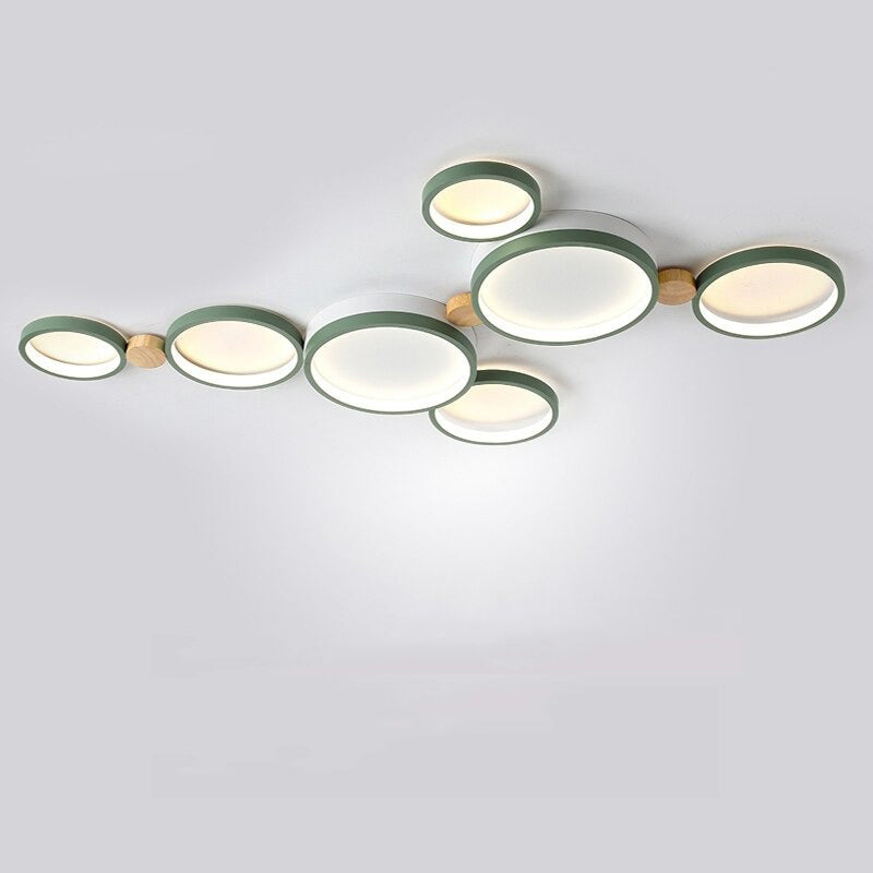 Fylo Plafonnier Rond Moderne. Métal/Bois. Blanc/Gris/Vert. Salon - Neutralighting