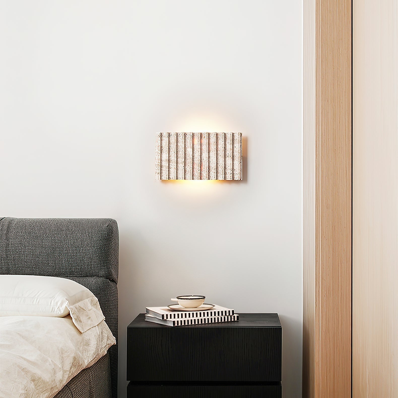 Othaus Modern Minimalist Beige Travertine Wall Lamp - Lamp Copper