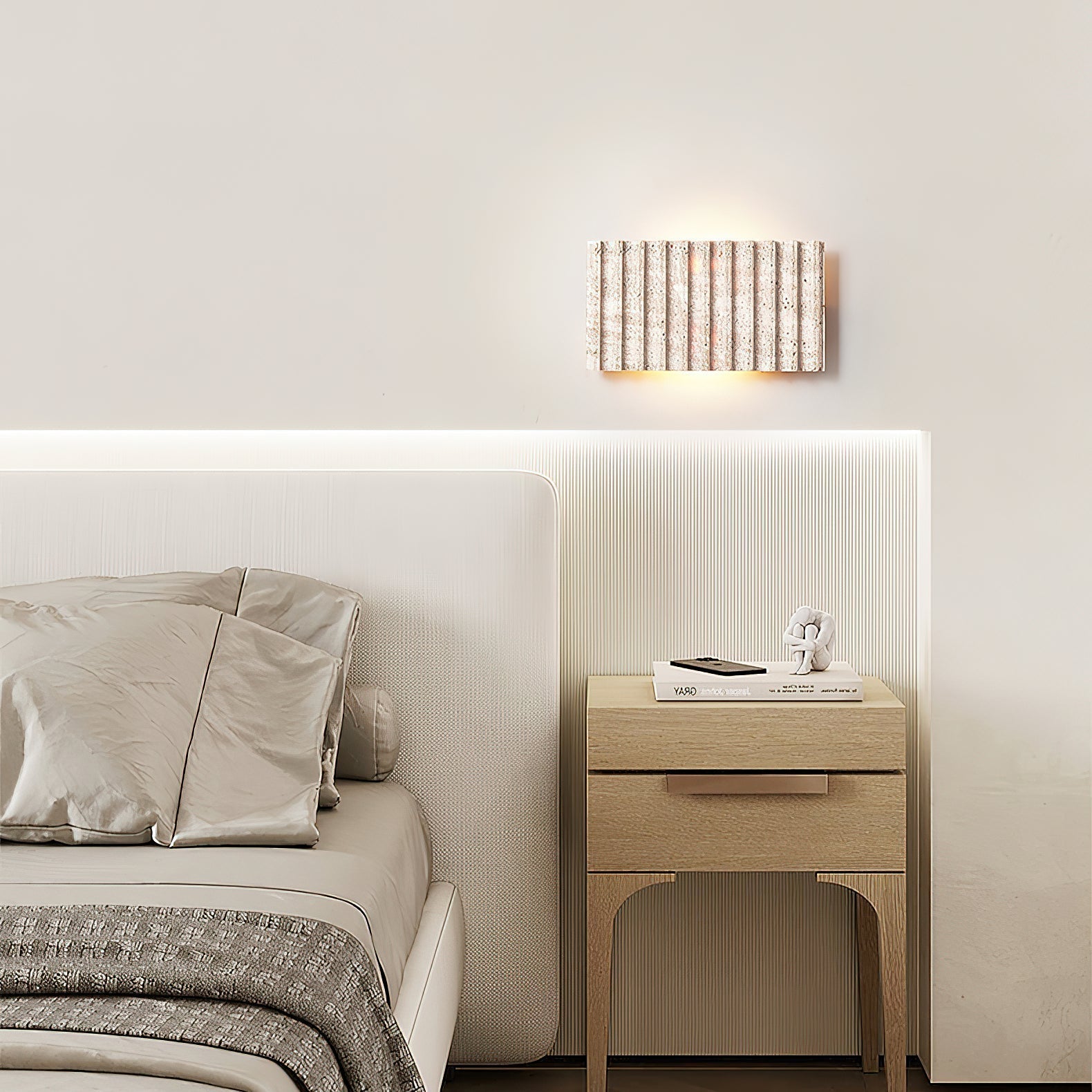 Othaus Modern Minimalist Beige Travertine Wall Lamp - Lamp Copper