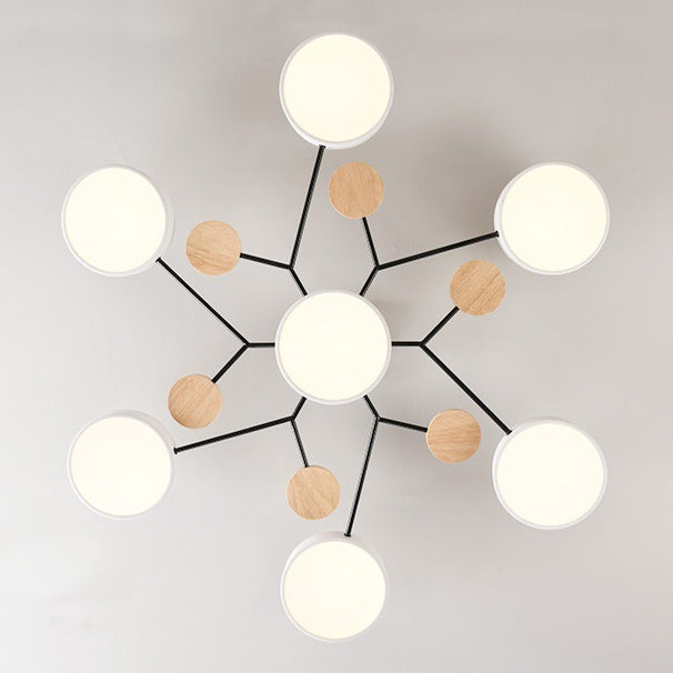 Arisha Plafonnier Rond Moderne, Métal/Bois, Blanc/Vert/Gris, Salon - Neutralighting