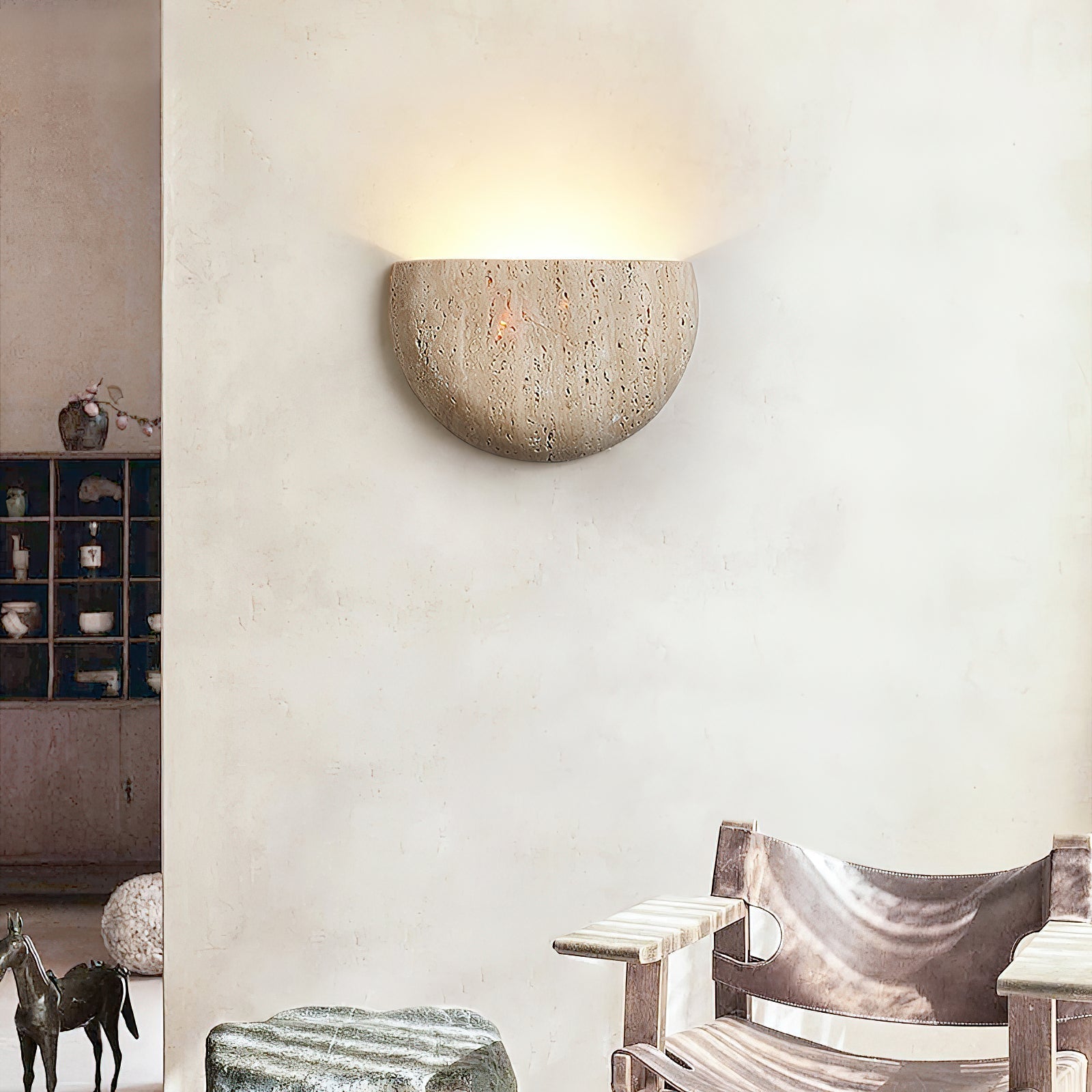 Cuvenarae Modern Minimalist Moon Travertine Wall Lamp - Lamp Copper