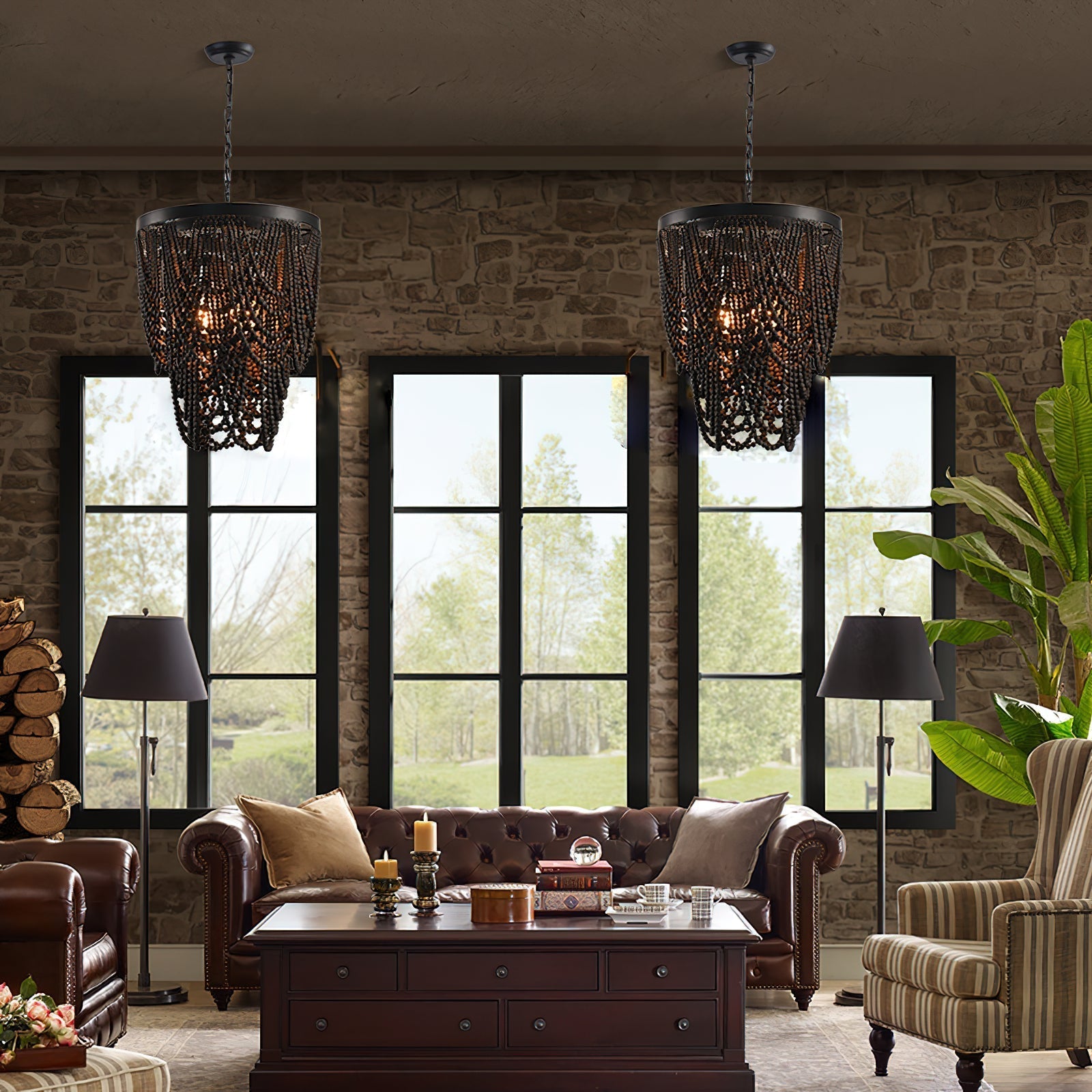 Ordore Postmodern Luxury Wooden Metal Chandelier - Lamp Copper