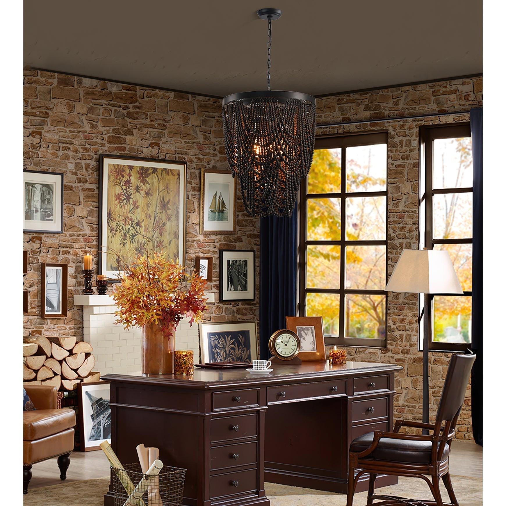 Ordore Postmodern Luxury Wooden Metal Chandelier - Lamp Copper
