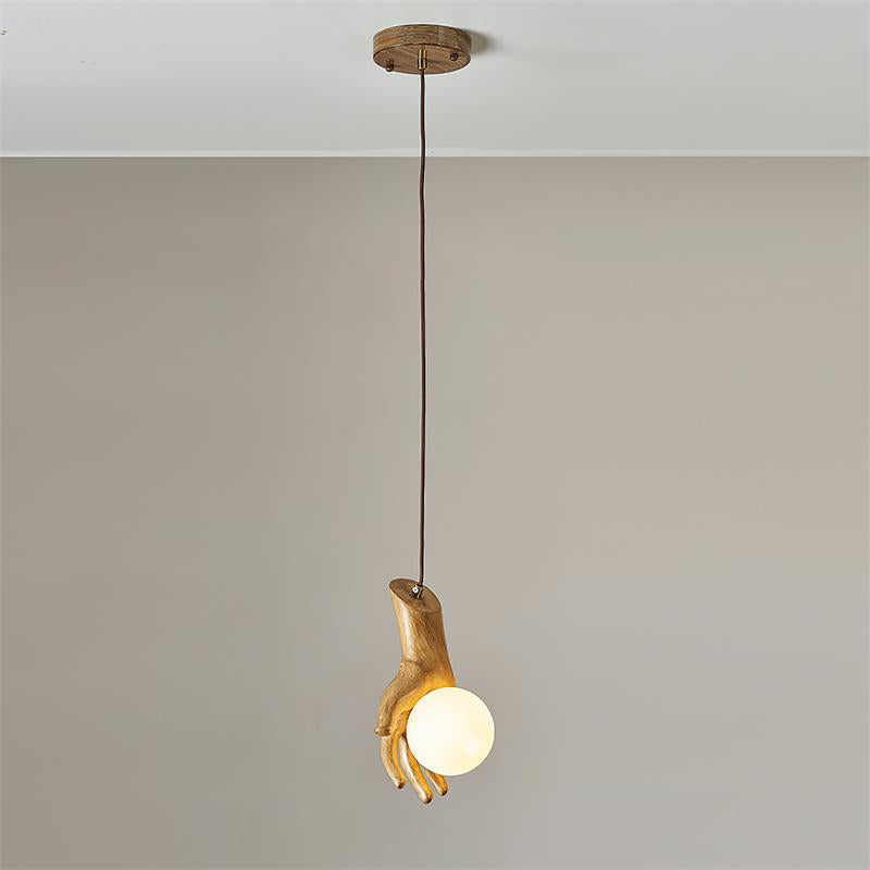 Pendant Lamp Hand Sculpture Wood Grip Acrylic Globe Artistic - Letslighting