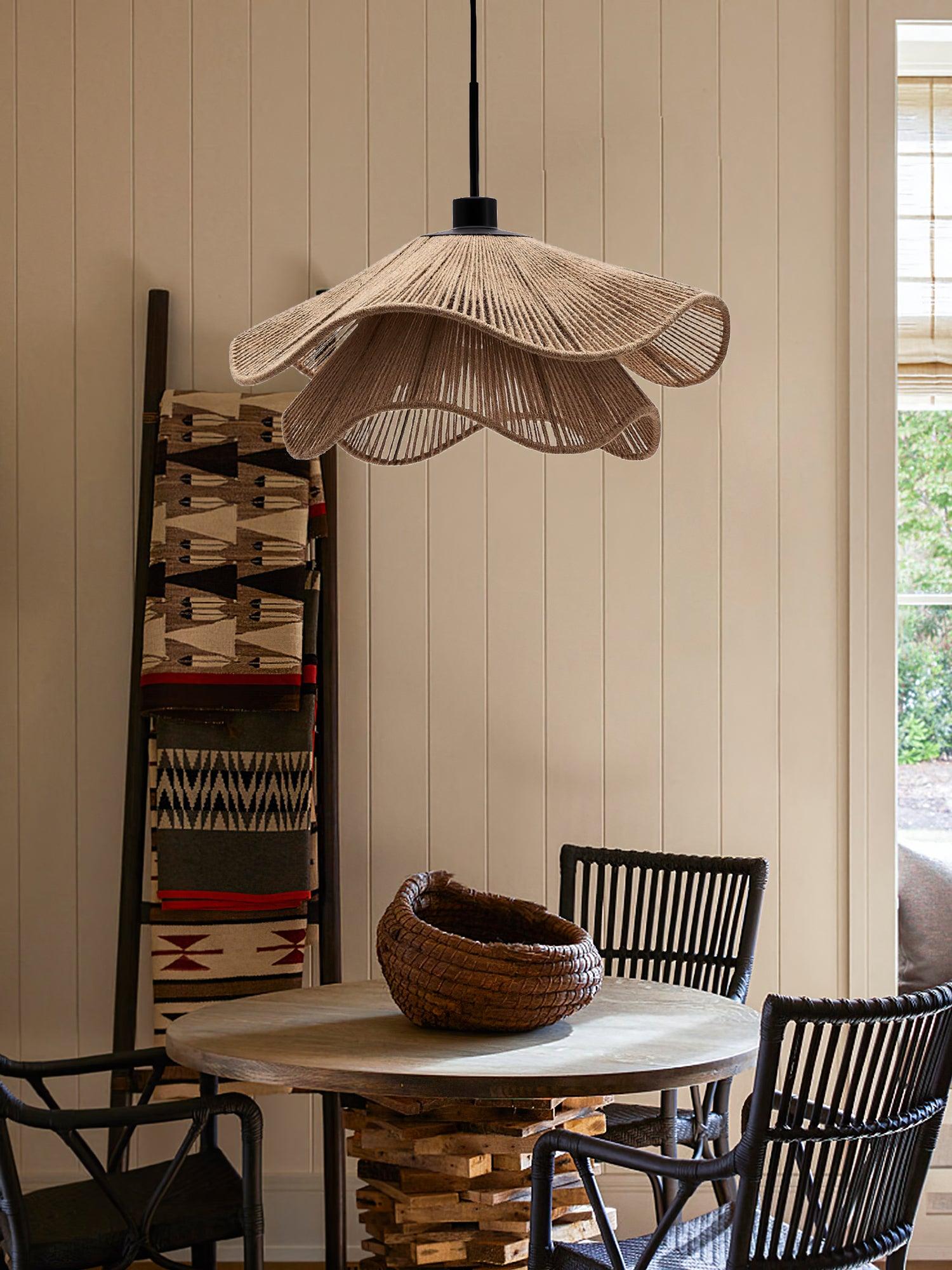 Straw Hat Pendant Lamp Woven Wave Organic - Letslighting