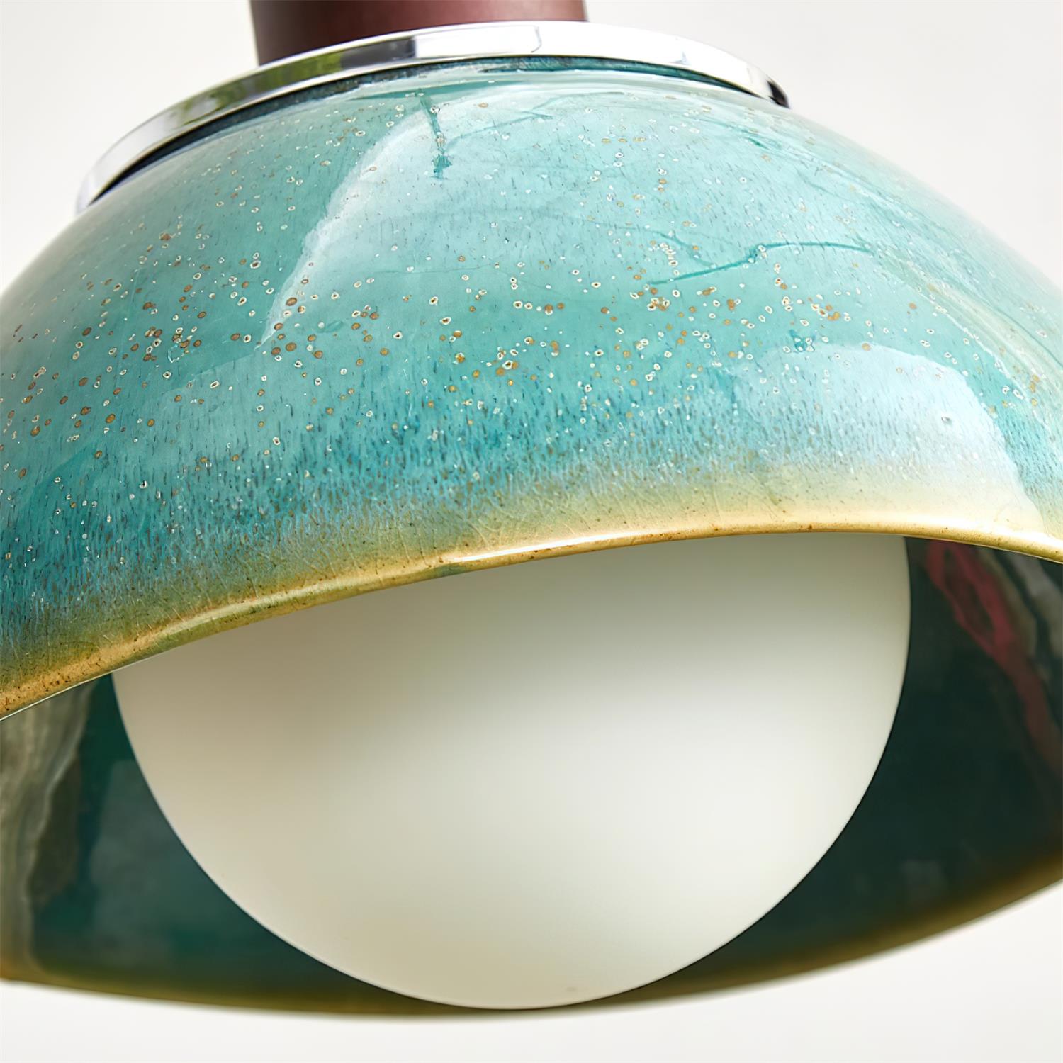Pendant Lamp Ceramic Glazed Dome Walnut Wood Rustic Ambient Glow - Letslighting