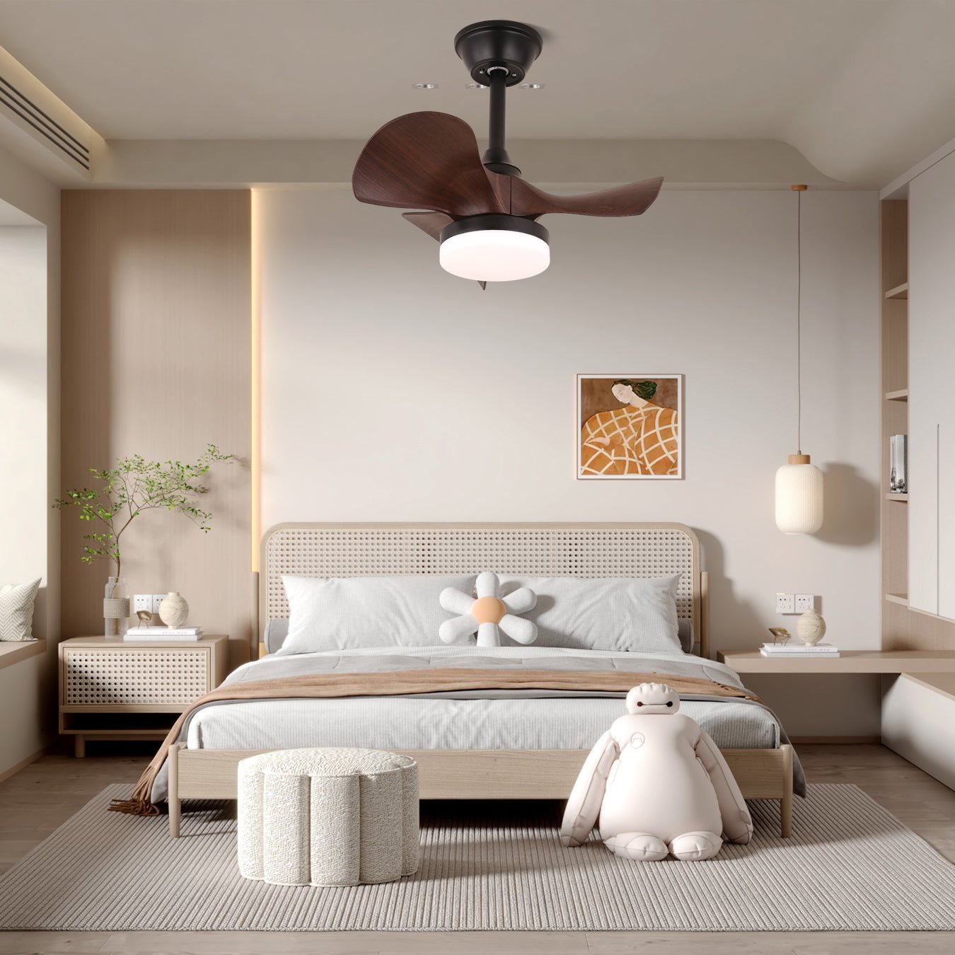 Plafonnier Ventilateur Neriah Moderne en Bois avec télécommande