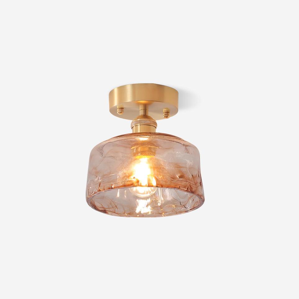 Lampe de Plafond Abat-jour en Verre Ambre Tourbillonné Laiton Industriel Vintage - Neutralighting