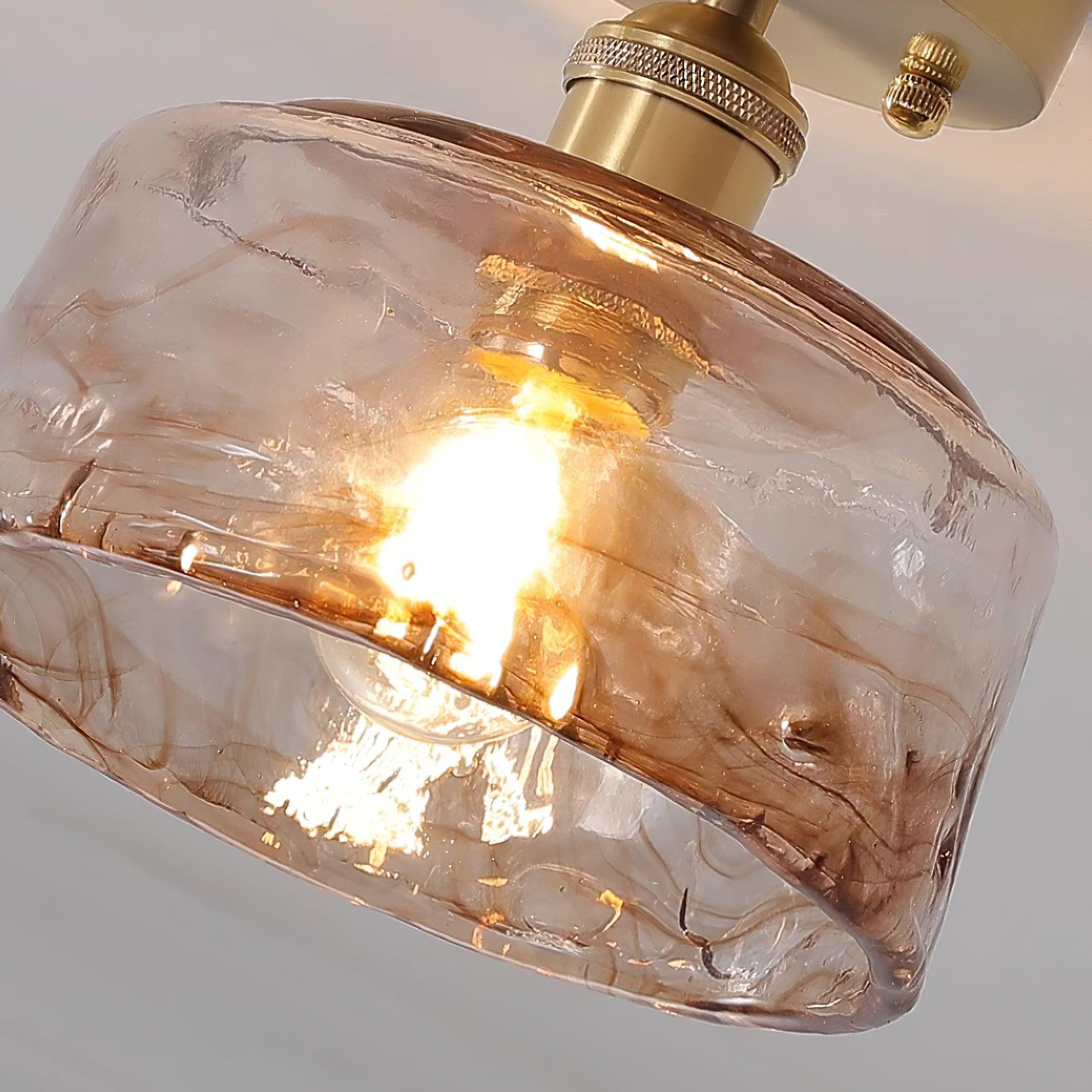Lampe de Plafond Abat-jour en Verre Ambre Tourbillonné Laiton Industriel Vintage - Neutralighting
