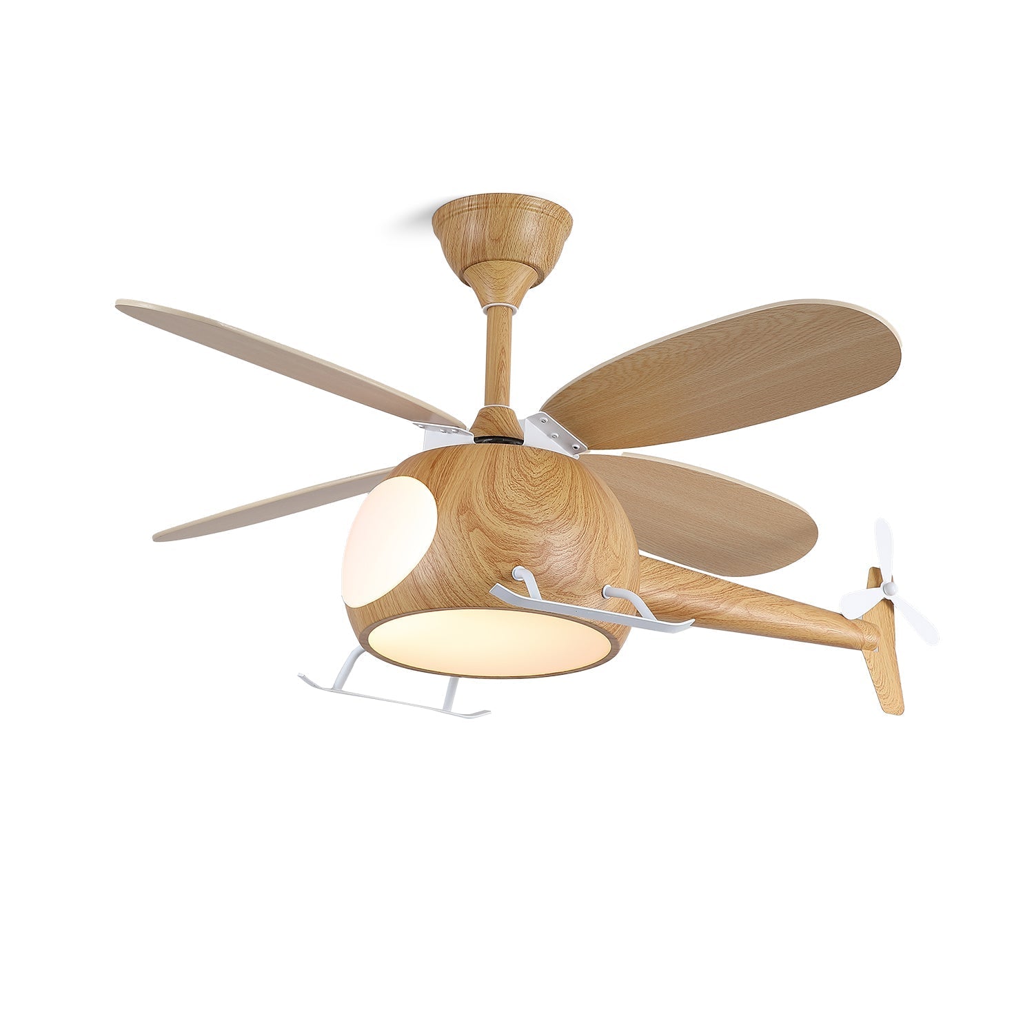 Ventilateur de plafond et luminaire Aviara Bois Moderne pour chambre d'enfant, vue complète du produit par le bas