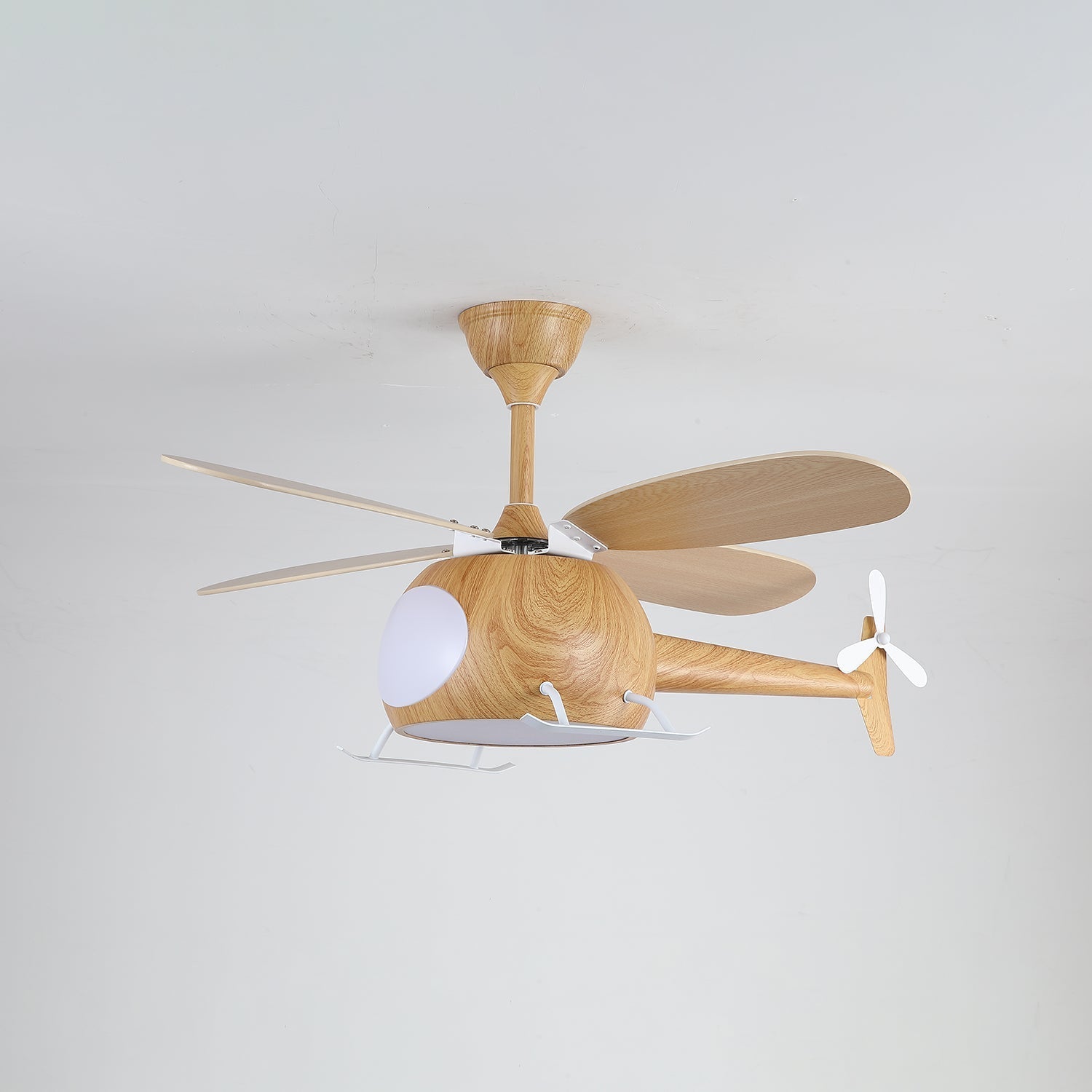 Ventilateur de plafond et luminaire Aviara Bois Moderne pour chambre d'enfant, vue latérale