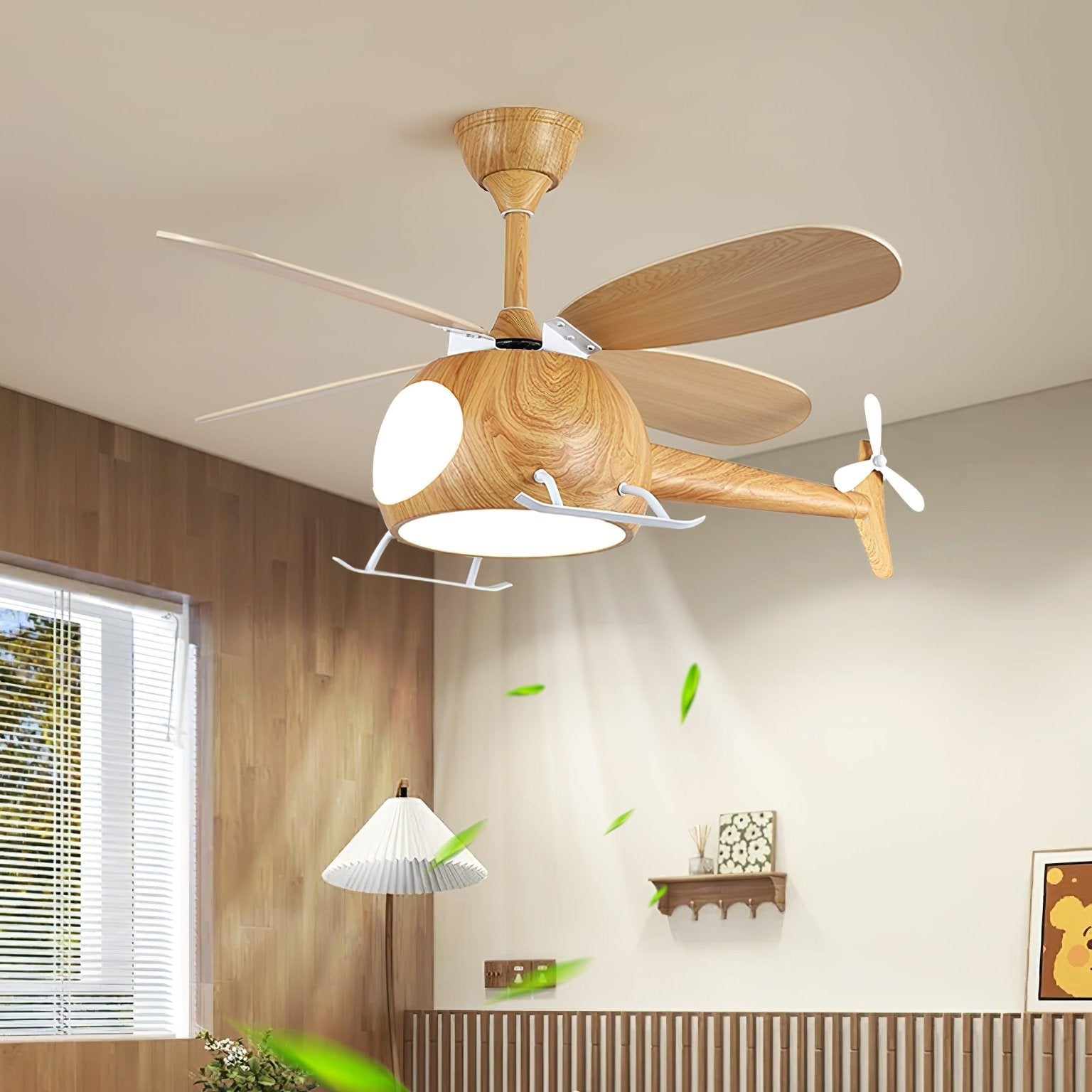 Dimensions du ventilateur de plafond et luminaire Aviara Bois Moderne pour chambre d'enfant