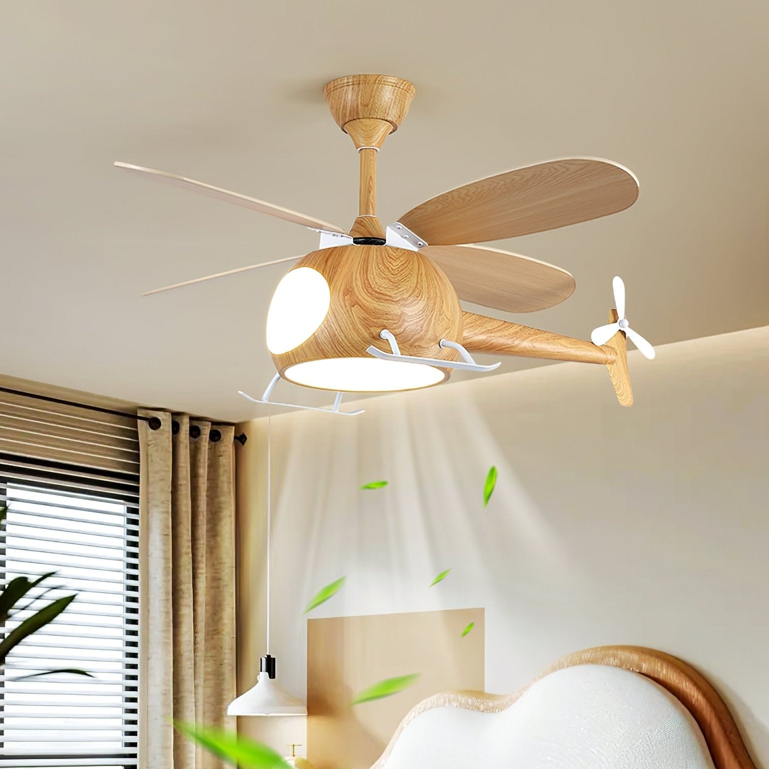 Ventilateur de plafond et luminaire Aviara Bois Moderne pour chambre d'enfant avec lumière LED intégrée