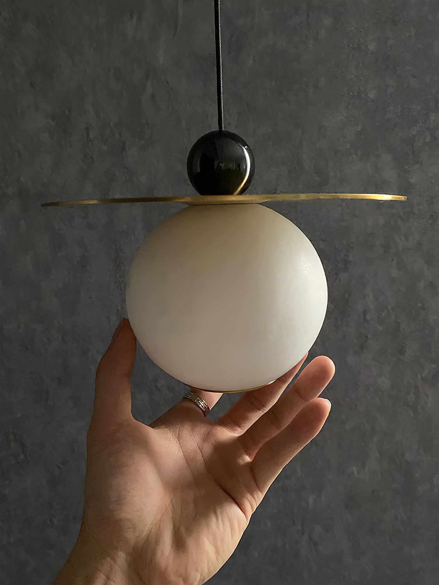 Alvarel Modern Minimalist Cord Brass Alabaster Pendant Light - Lamp Copper