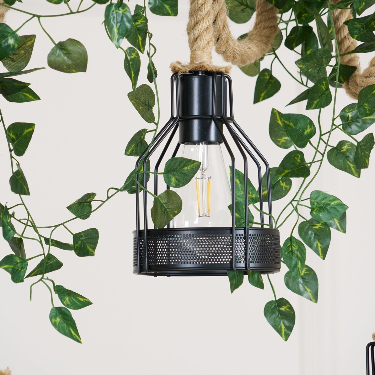 Quoro Lustre Industriel en Corde de Chanvre Style Grenade