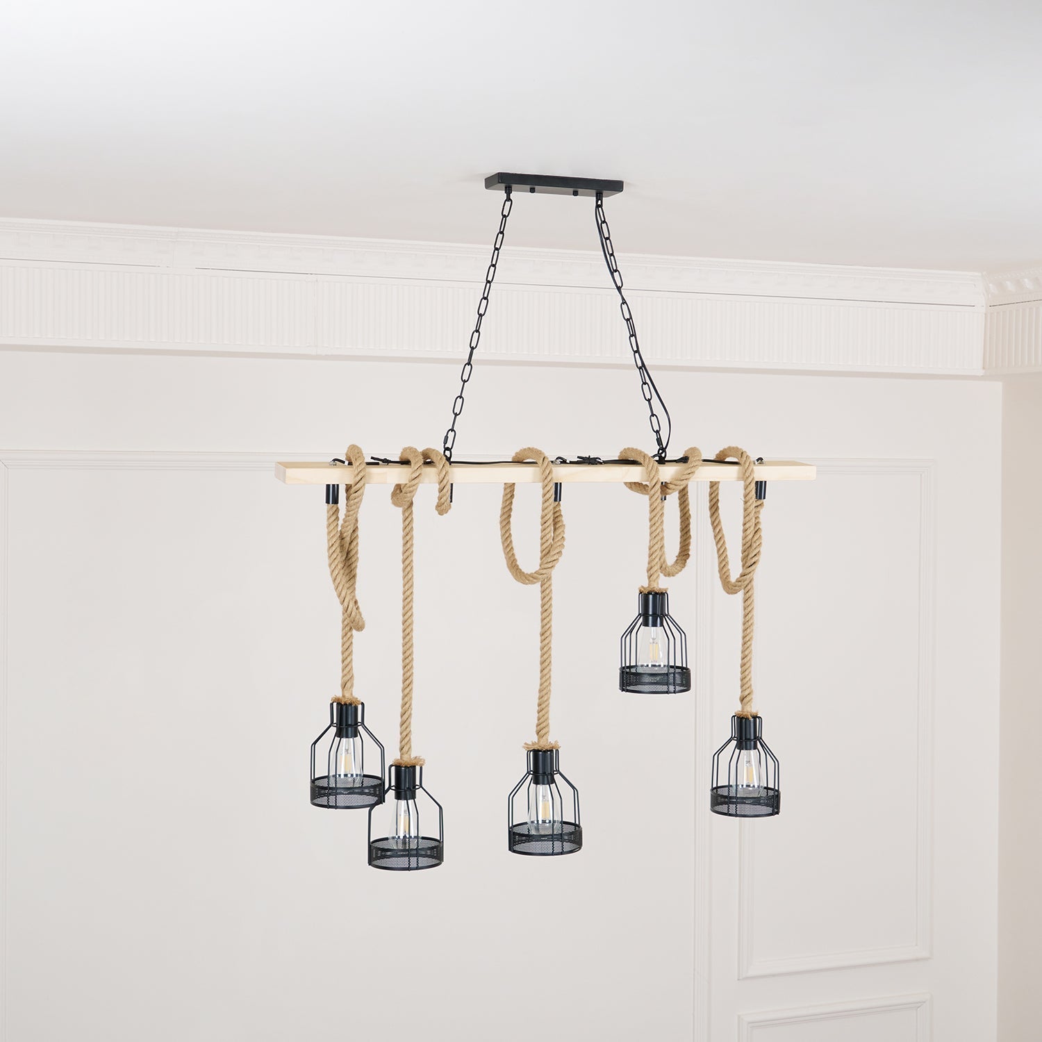 Quoro Lustre Industriel en Corde de Chanvre Style Grenade
