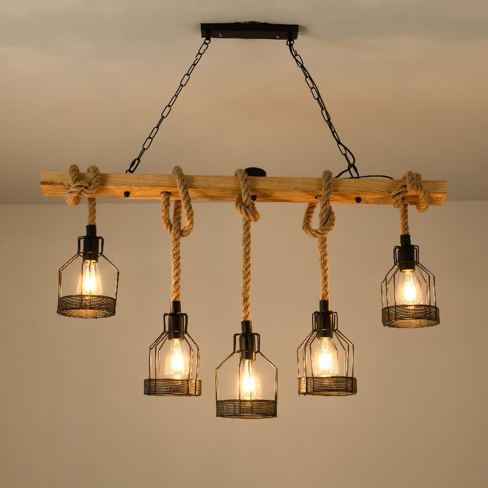 Quoro Lustre Industriel en Corde de Chanvre Style Grenade