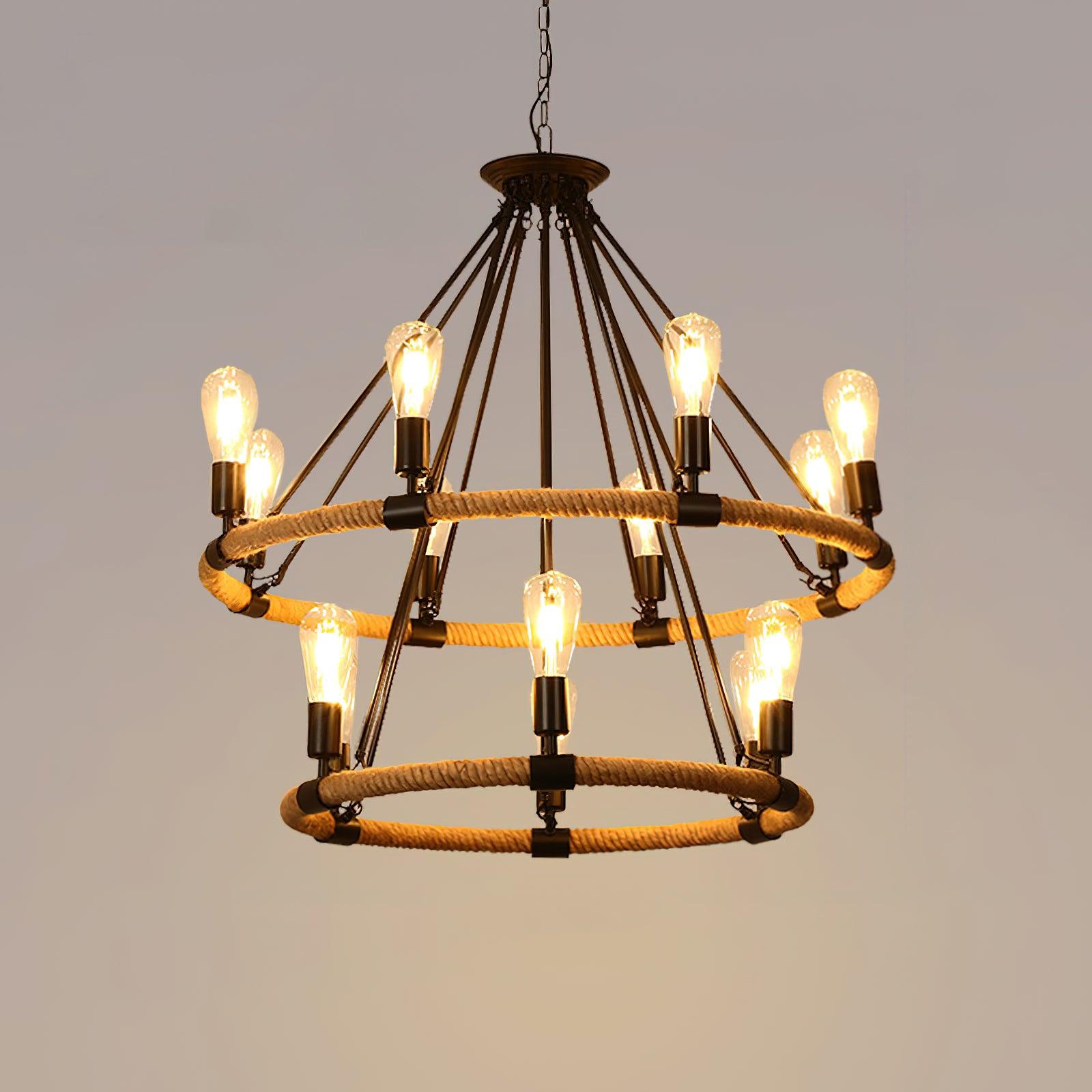 Lustra Chandelier Hemp Rope Industrial Round - Neutralighting