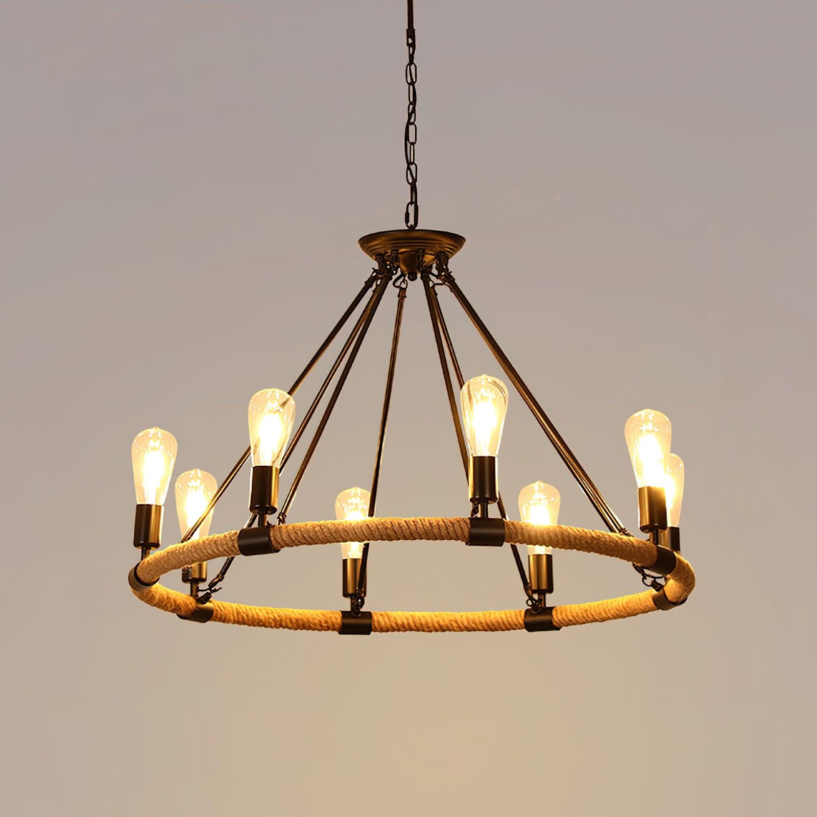 Lustra Chandelier Hemp Rope Industrial Round - Neutralighting
