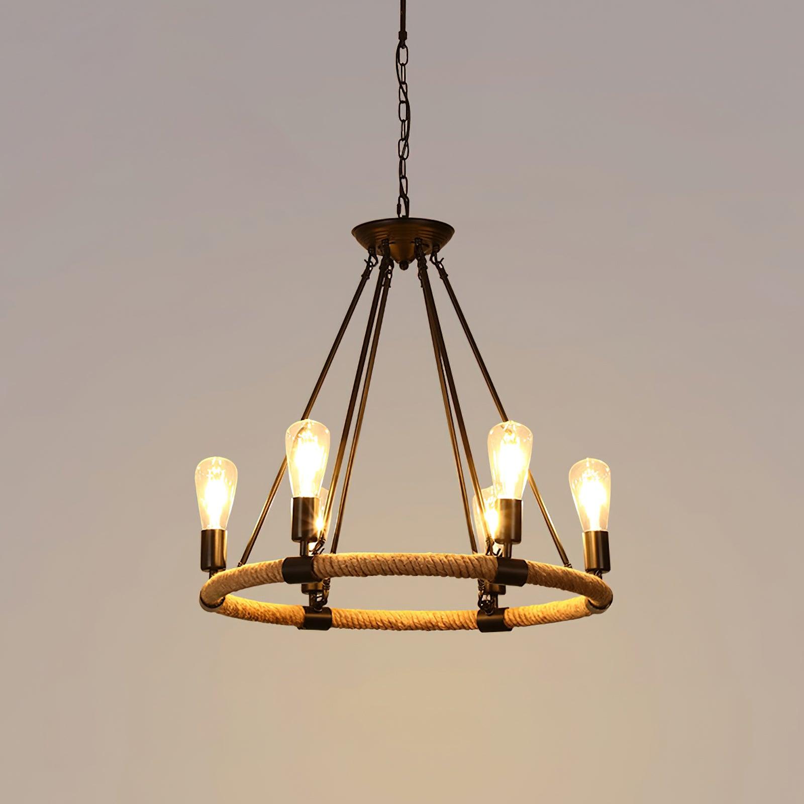Lustra Chandelier Hemp Rope Industrial Round - Neutralighting