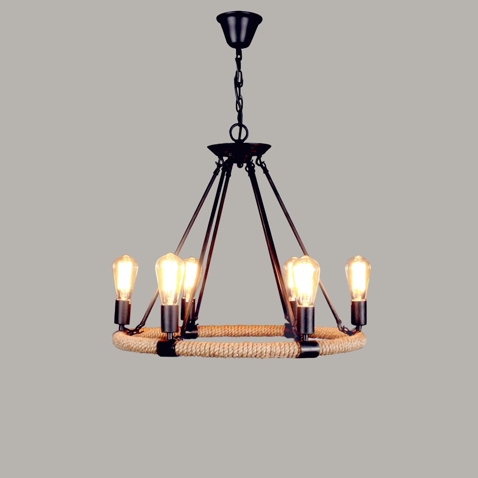 Lustra Chandelier Hemp Rope Industrial Round - Neutralighting