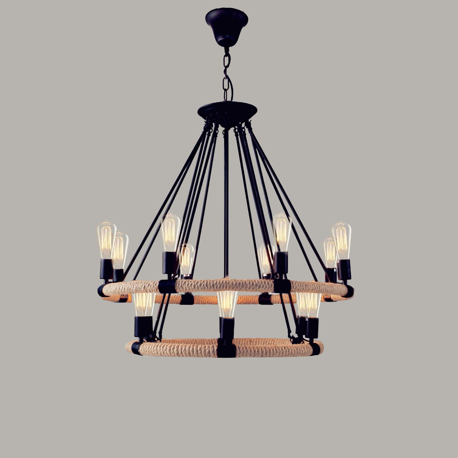 Lustra Chandelier Hemp Rope Industrial Round - Neutralighting
