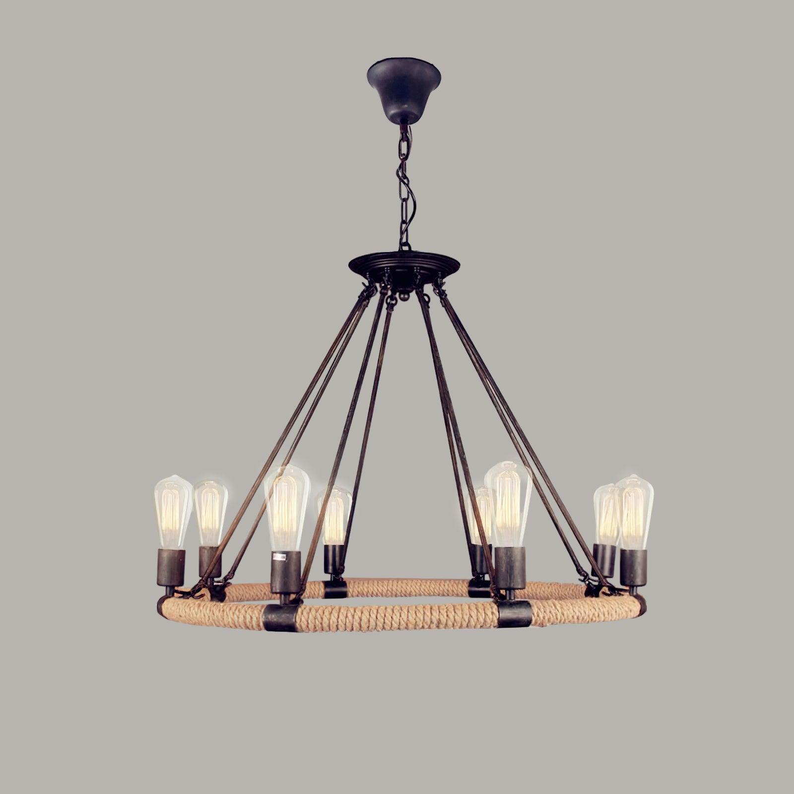 Lustra Chandelier Hemp Rope Industrial Round - Neutralighting