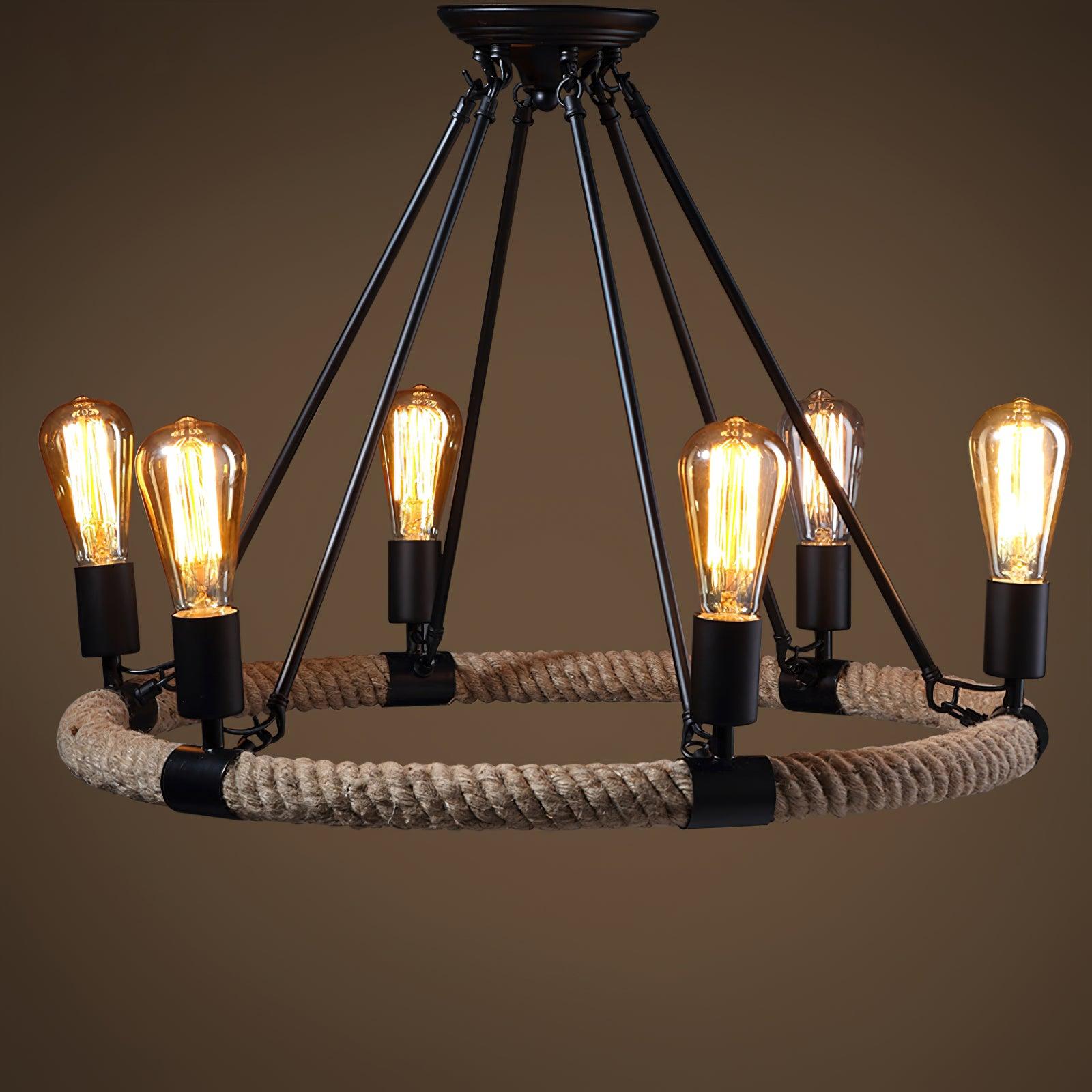 Lustra Chandelier Hemp Rope Industrial Round - Neutralighting