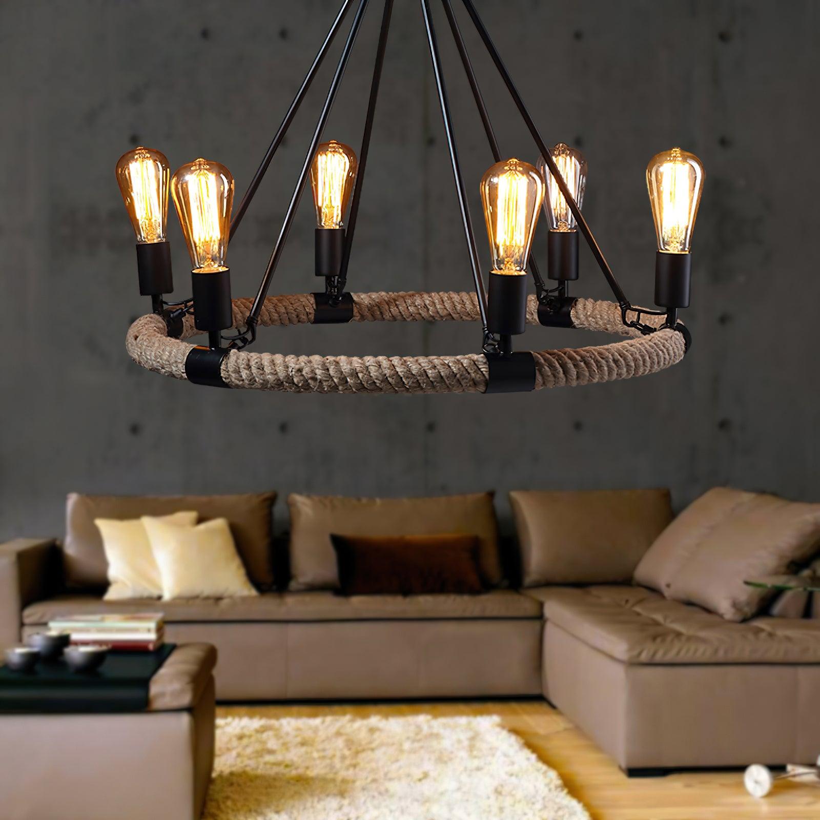 Lustra Chandelier Hemp Rope Industrial Round - Neutralighting