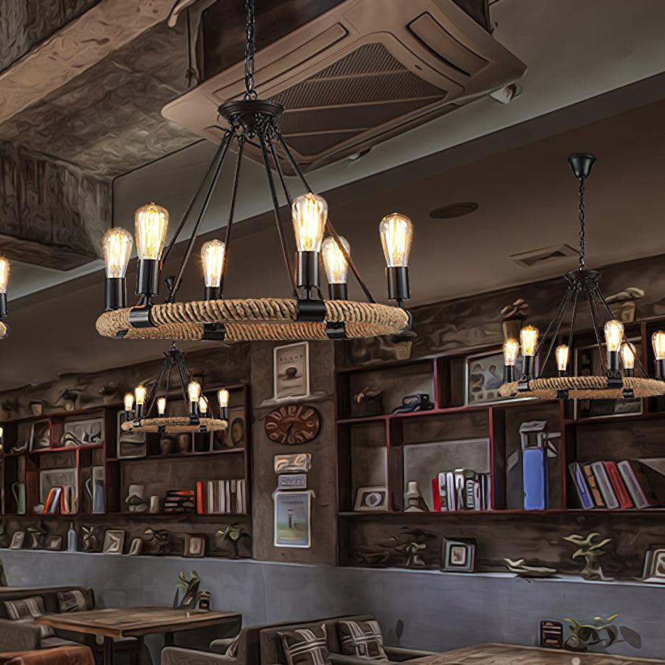 Lustra Chandelier Hemp Rope Industrial Round - Neutralighting