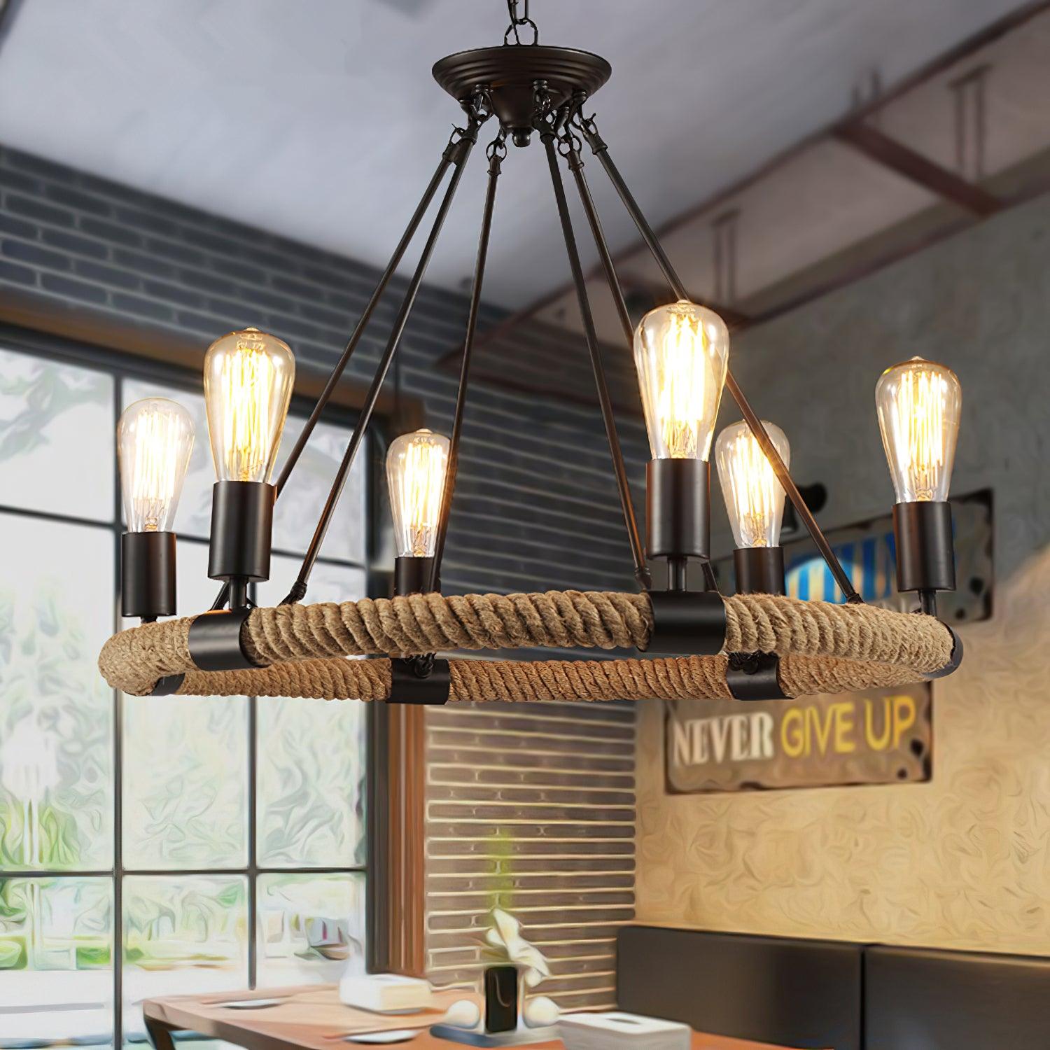 Lustra Chandelier Hemp Rope Industrial Round - Neutralighting