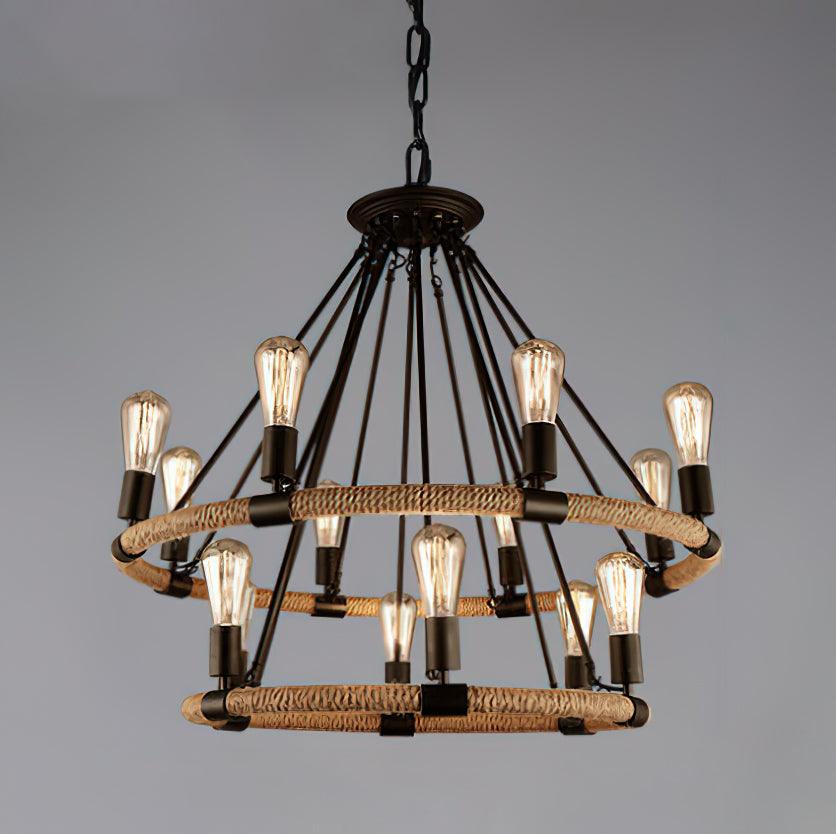 Lustra Chandelier Hemp Rope Industrial Round - Neutralighting