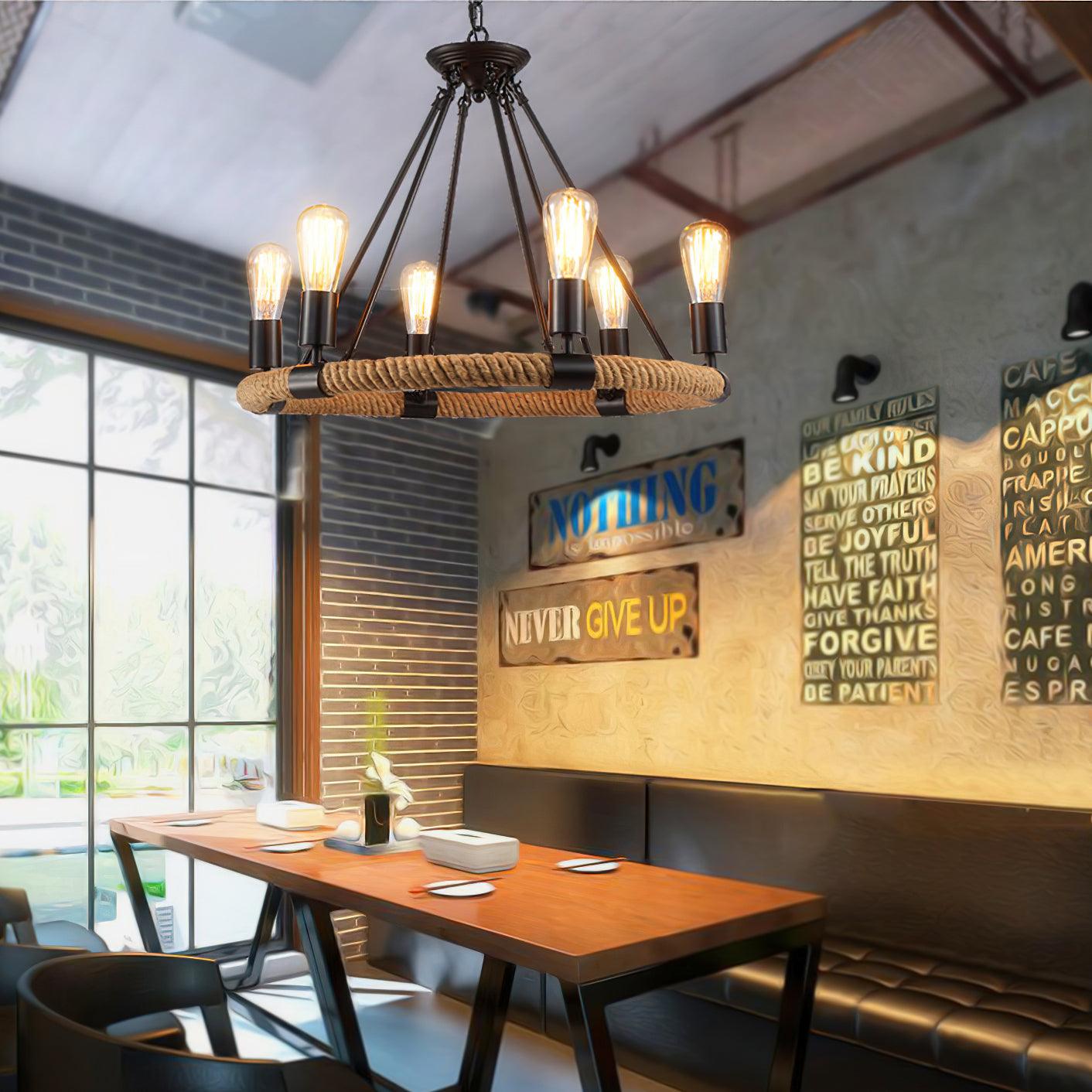 Lustra Chandelier Hemp Rope Industrial Round - Neutralighting