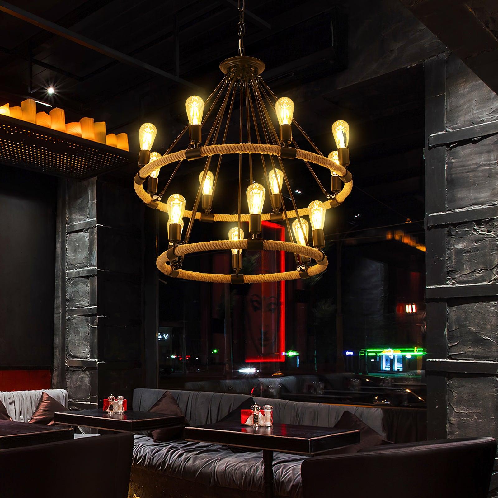 Lustra Chandelier Hemp Rope Industrial Round - Neutralighting