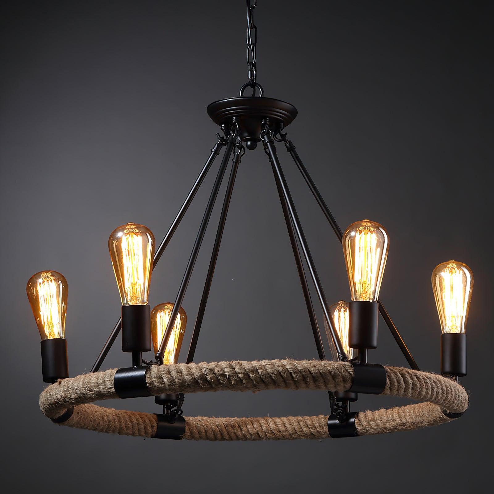 Lustra Chandelier Hemp Rope Industrial Round - Neutralighting