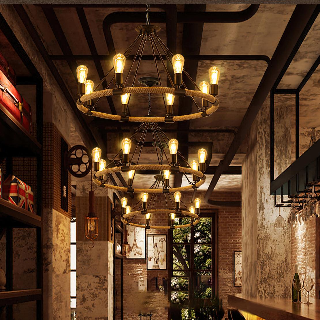 Lustra Chandelier Hemp Rope Industrial Round - Neutralighting
