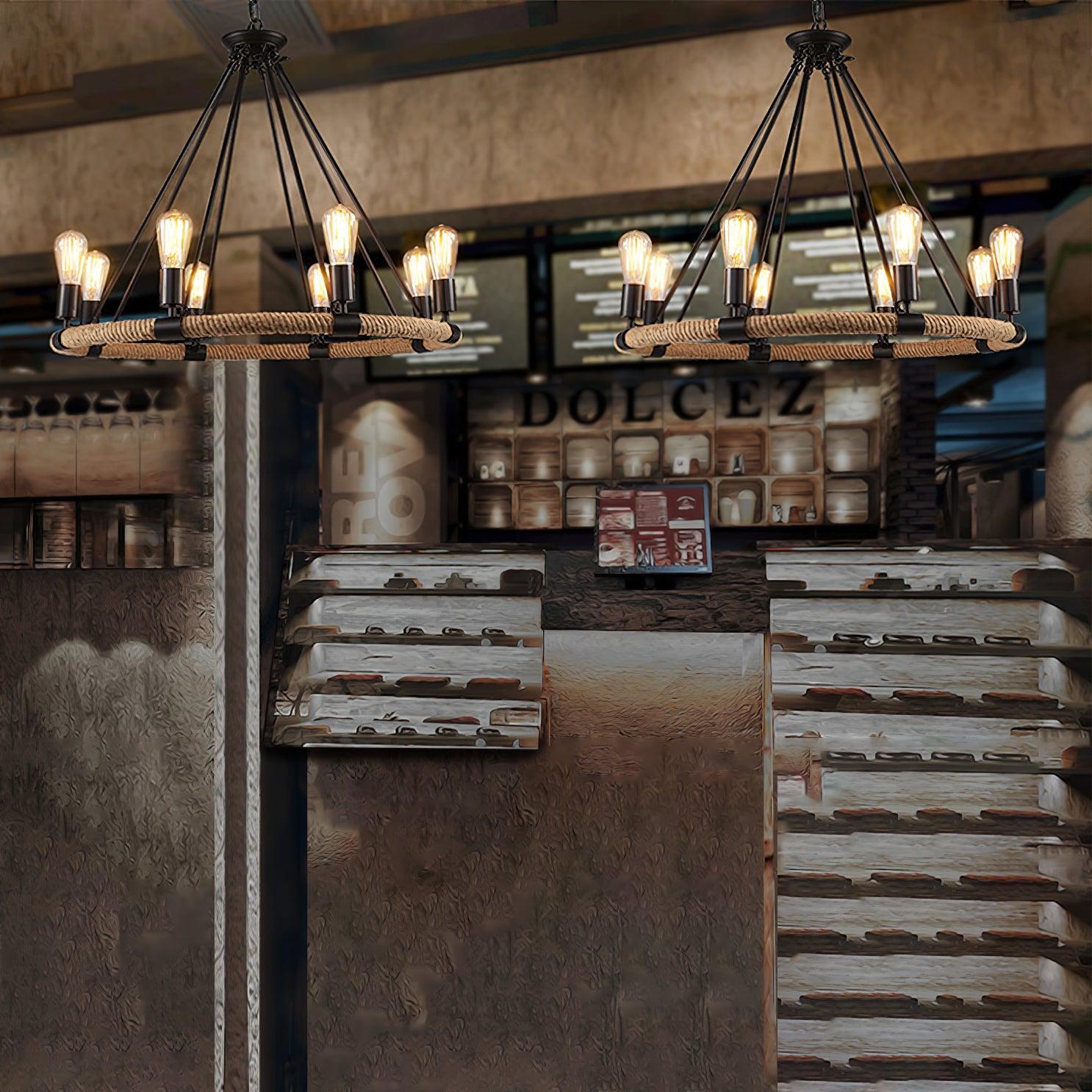 Lustra Chandelier Hemp Rope Industrial Round - Neutralighting