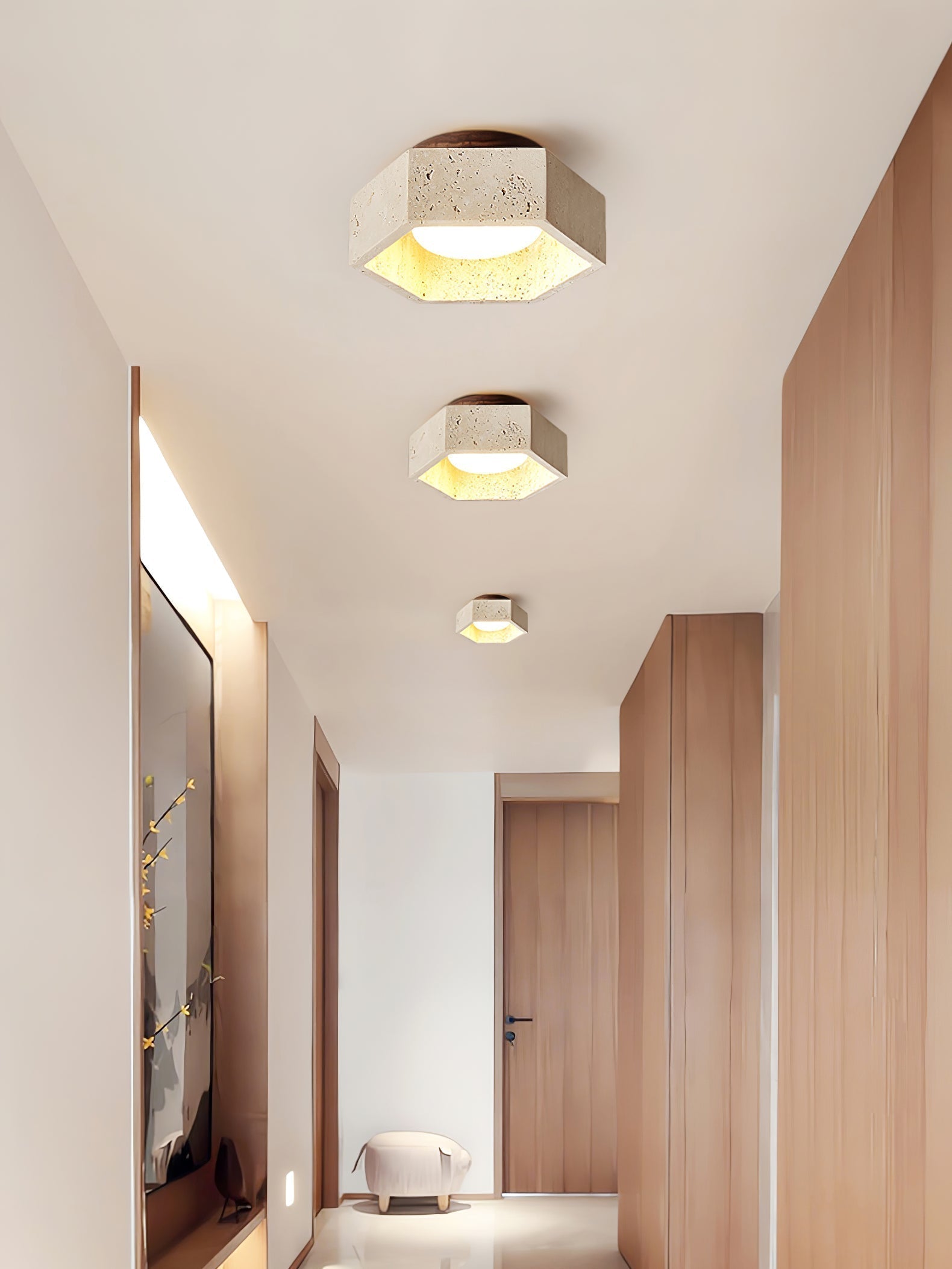 Hexara Lumière de Plafond Hexagonale en Travertin - Neutralighting